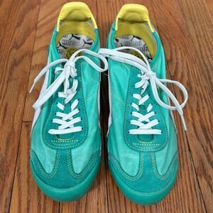 Puma Green Suede Nylon‎ Lace Up Athletic Sneakers Shoes Women 7